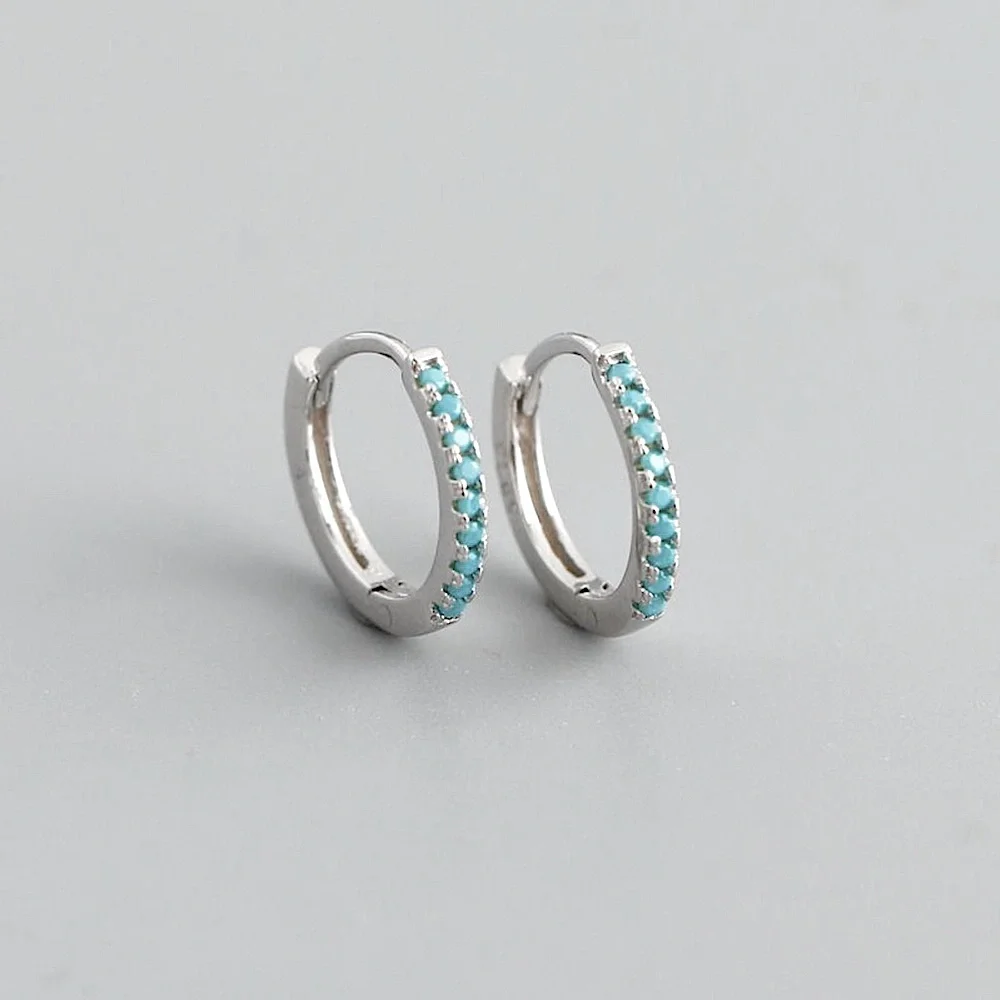 NEW Mens‎ Unisex Turquoise 925 Sterling Silver Hoop Earrings, 9mm